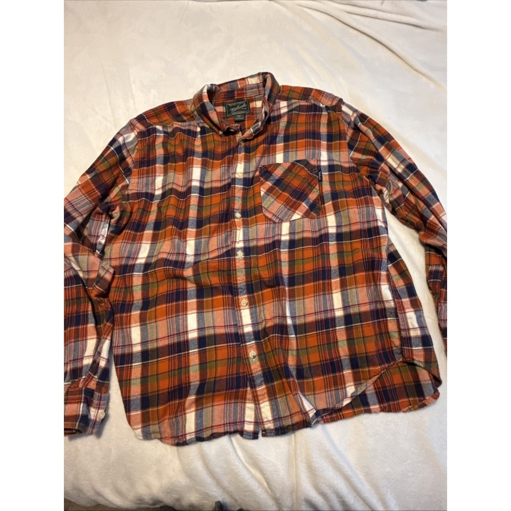 Woolrich Men's XL Plaid‎ Flannel Shirt Orange Blue Button Down Cotton